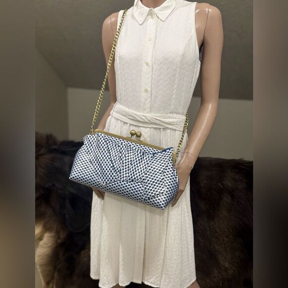 3D Abstract Art With Woven checkered Leather Handmade Oversized Kisslock Bag - Picture 17 of 17